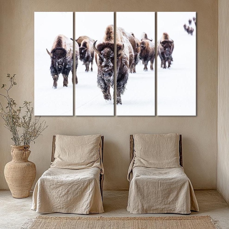 Winter Buffalo Canvas Print: Majestic Bison in Snow, Farmhouse Wall Art ...