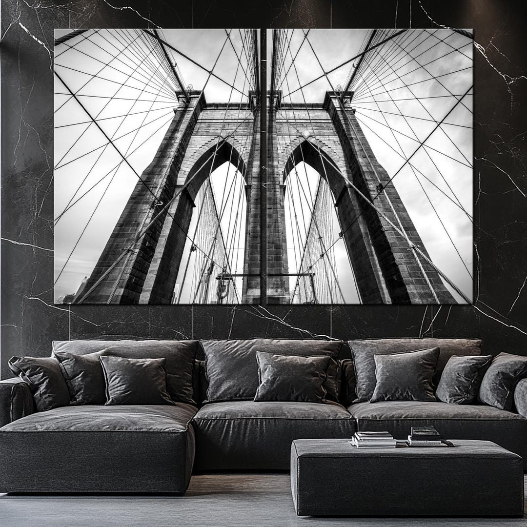 Brooklyn Bridge Canvas Print: Black and White New York City Skyline Art ...