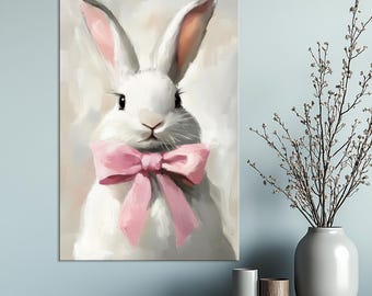 Easter Wall Art: Bunny Canvas print, Kids Room Decor, Rabbit Artwork, Coquette Home Decor