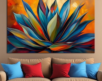 Abstract Agave Canvas Print: Colorful Desert Botanical Wall Art