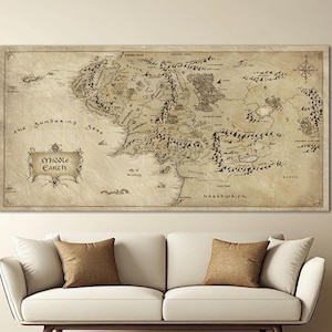 Art mural carte de la Terre du Milieu vintage Art de carte fantastique carte ancienne impression sur toile décor carte art mural carte ancienne impression