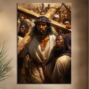 Powerful Black Jesus Christ Print Canvas Religious Christian Art Biblical Wall Decor Spiritual Faith Artwork Passion of Christ Print