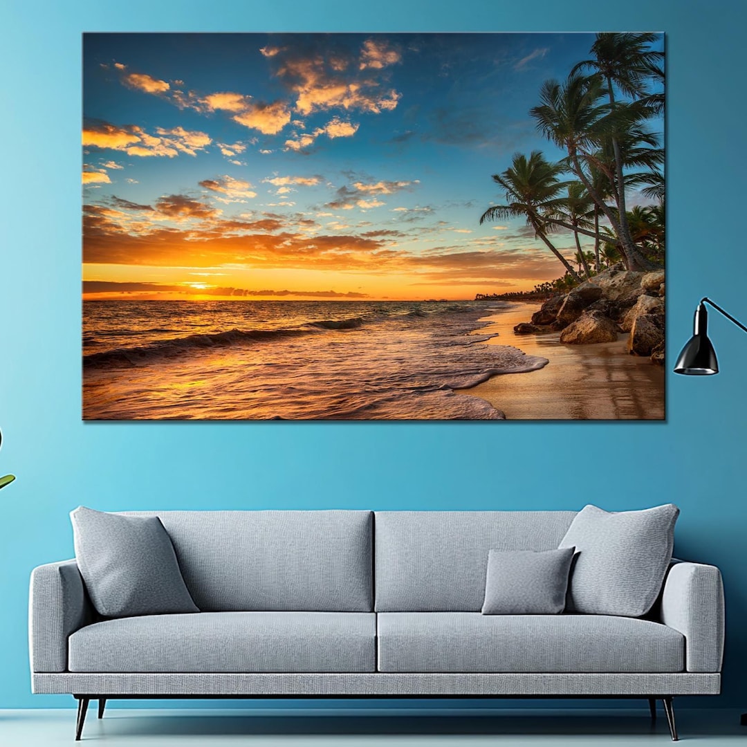 Beach Sunset Canvas Print: Tropical Palm Tree Ocean Wall Art - Etsy
