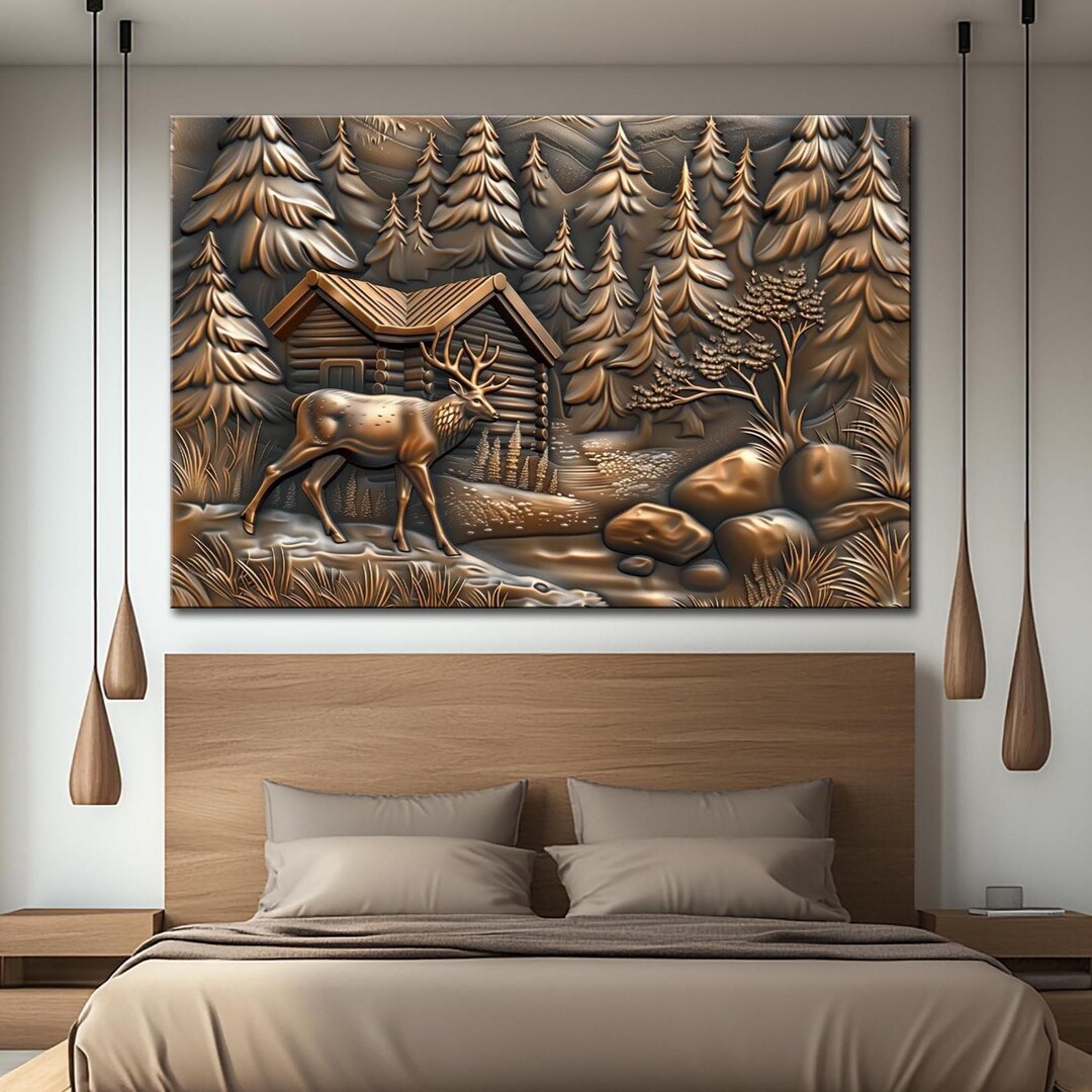 Woodland Deer Canvas Print: Rustic Cabin Wall Art - Etsy