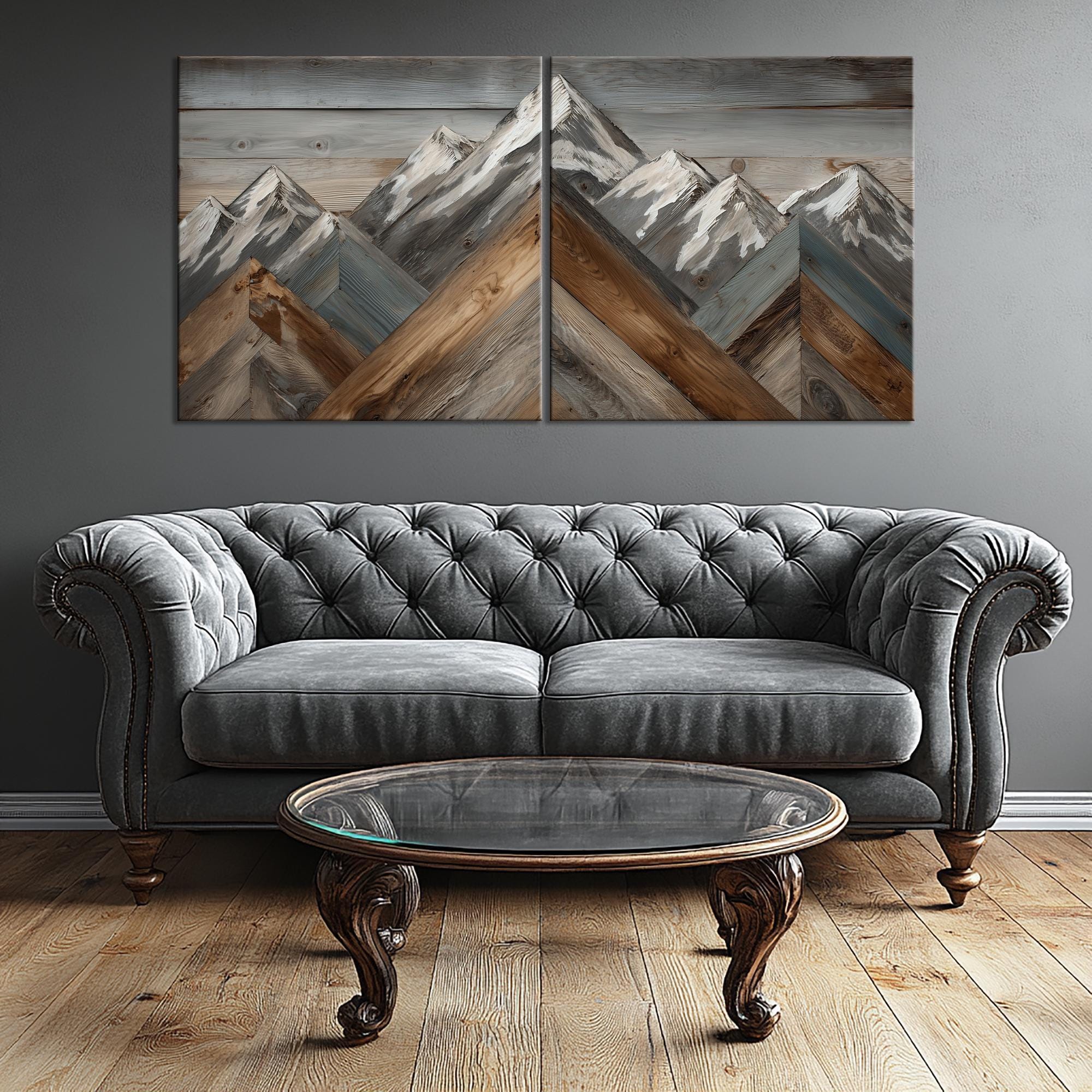 Picture Idea: Rustic Mountain Wall Art Wood Texture Landscape Canvas Print Modern