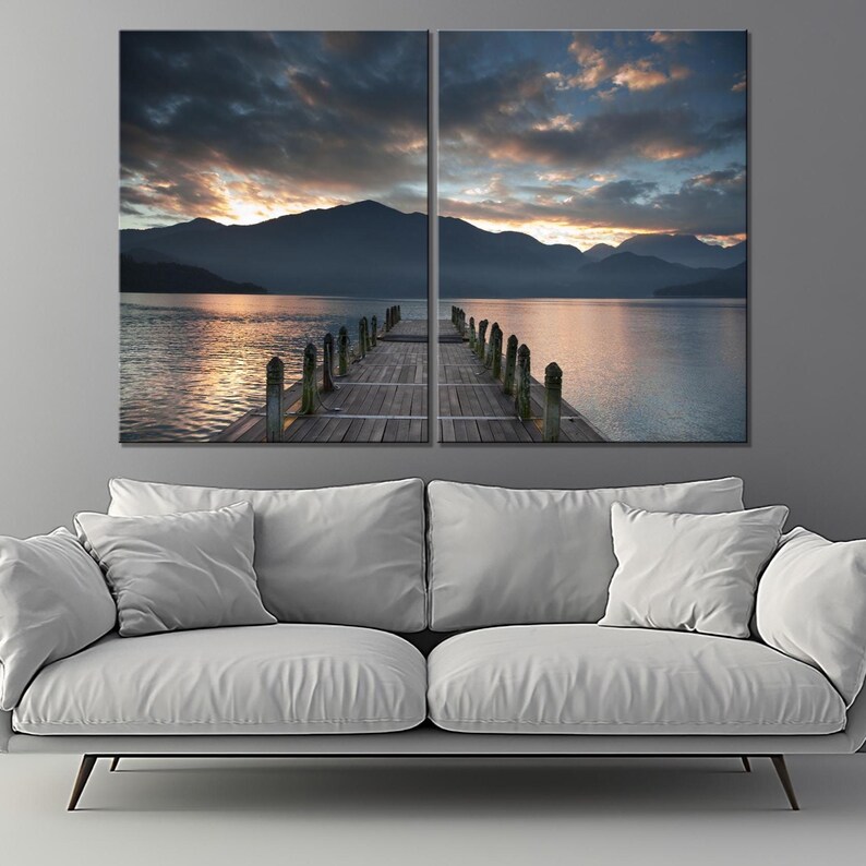 Lakeside Dock Sunset Canvas Print: Mountain Lake Landscape Wall Art - Etsy