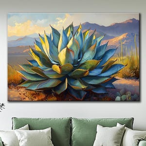 Agave canvas wall art Mexican canvas Cactus print Blue agave wall art Floral decor Southwest Landscape print Extra large wall art