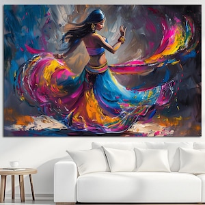Vibrant Indian Dancer Art Colorful Boho Wall Print Expressive Abstract Print Dance Motion Canvas Ethnic Dance Decor