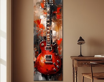 Red Electric Guitar Canvas Print: Modern Abstract Music Wall Art