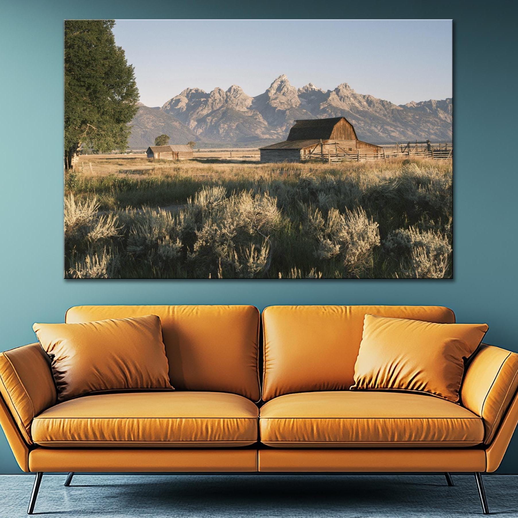 TA Moulton Barn canvas Grand Teton National Park print Grand Teton Mountains wall art Rustic Barn art Western Landscape print Grand Teton