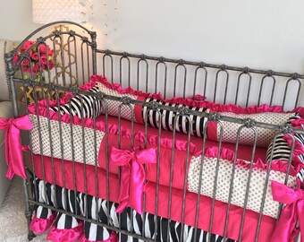 Black And White Stripe Baby Bedding Hot Pink Crib Bedding Etsy