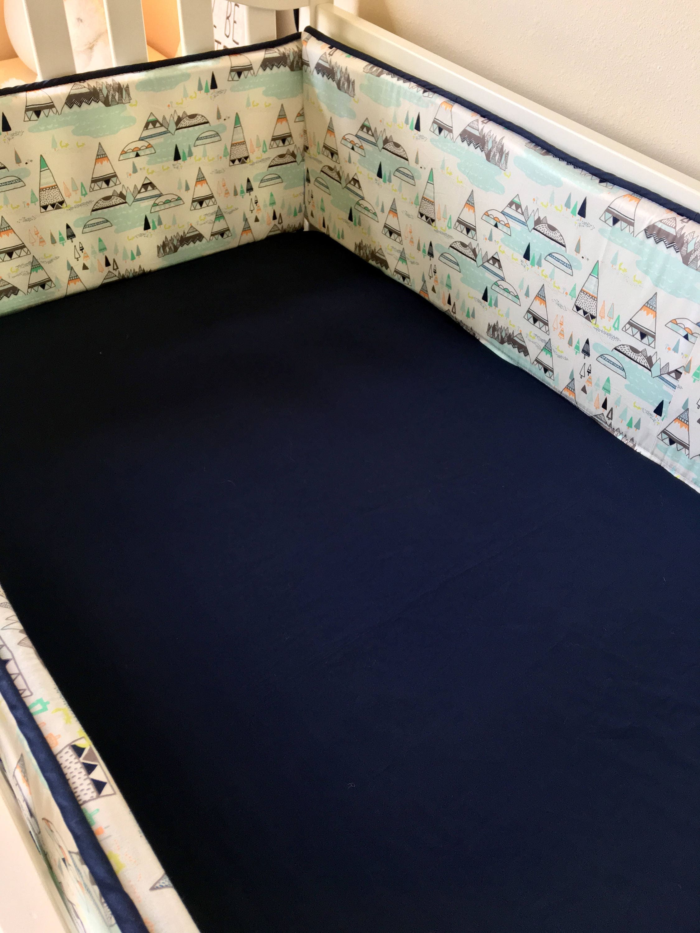 Mint Tee Pee Crib Bumper Pads Navy Crib Bumper Bumper Pads Etsy