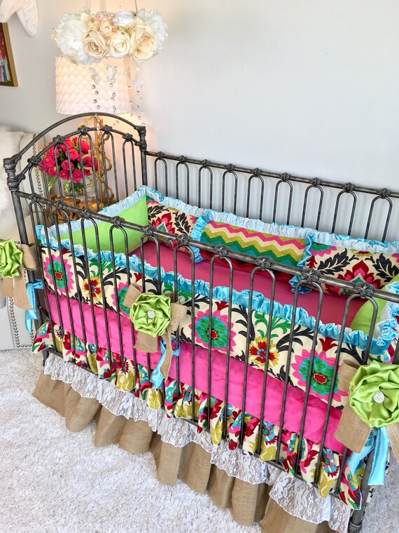 Burlap And Lace Crib Bedding For Girl Santa Maria Crib Etsy
