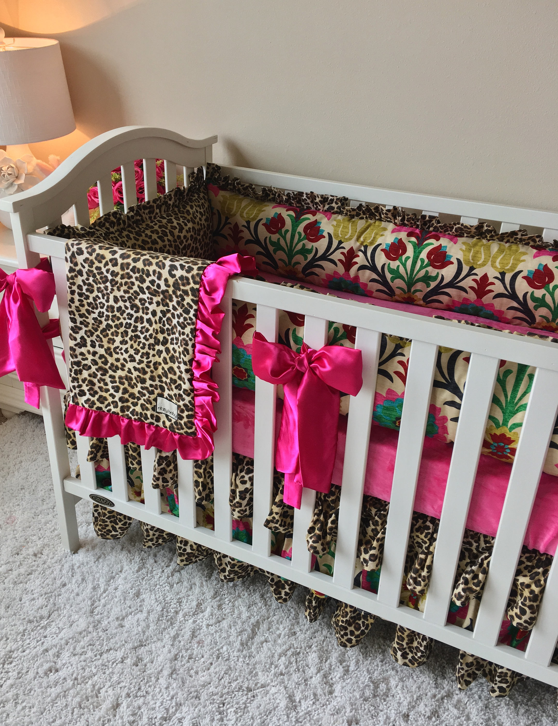 Fancy Damask Bedding Sets for Baby Girl Hot Pink Crib Set Etsy