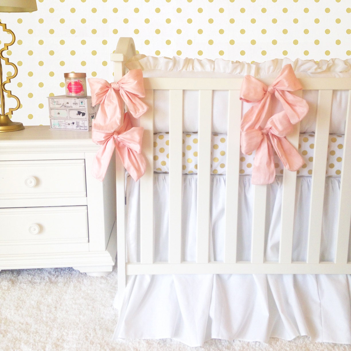 White Pink and Gold Crib Set Fancy Baby Girl Crib Sets Crib Etsy