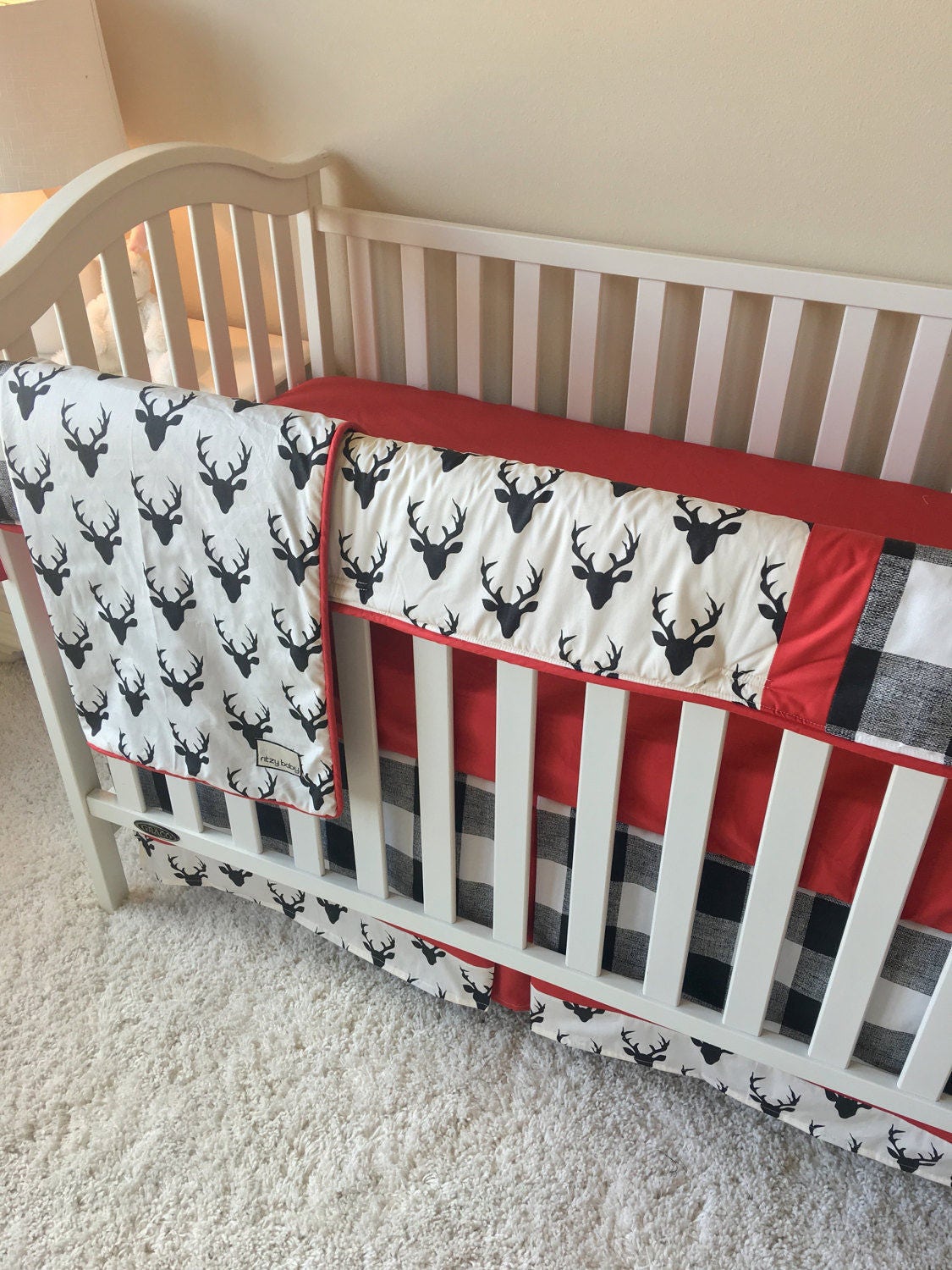 Buffalo Check Crib Bedding Red Crib Bedding Black Deer Etsy