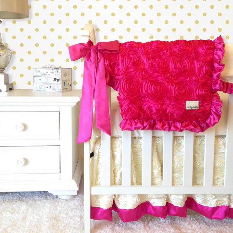 Ivory Roses Crib Bedding Hot Pink Baby And Image 0