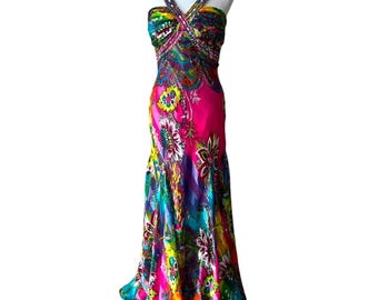 Vintage Formal Dress Small Gown Y2K Fairy Tropical Boho Hoco Beaded Cruise Max Formal Maxi Boho Small Colorful Beaded Gown Party Dress