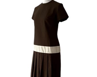 Vintage Womens Dress Small Minimalist Fall 60s Retro Pleated Mod Drop waist MCM