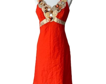 Vintage Dress Y2K Medium Cocktail Large Rene Derhy Paris Linen Art to wear Bead
