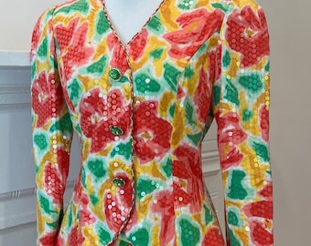 Womens Vintage Silk Skirt Suit Medium Formal Blazer Set Small MOB Art To Wear  Boho Luxury Mother of the Bride Wedding Guest Retro 80s Glam