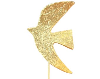 Vintage Cecile Jeanne Paris Jewelry Minimalist Gold Pin Dove Modernist Brooch Bird Art Glam Gem Bird Lover Jewelry  gift unique women Peace