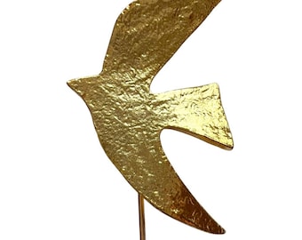 Vintage Jewelry Cecile et Jeanne Paris Dove Gold Brooch Stick Pin Signed Gem Bird Lover Jewelry Bird gift unique women Peace pin