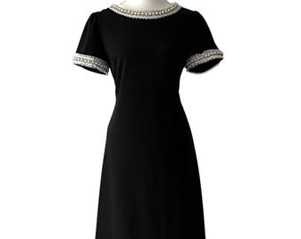 Vintage Dress 10 Betsey Johnson Medium Dress Large 60s Pearl Classic Retro LBD Mod Minimalist Classic Beaded Rhinestone dress