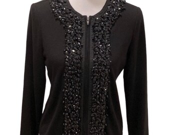 Vintage Black Cardigan Sweater Small Formal Y2K Beaded Party Special Occasion Elegant Evening Sweater Cocktail Sweater