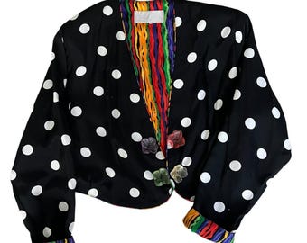 Vintage Blazer Set Jacket Medium Pants Large Polka Rainbow Art to Wear 2 Piece