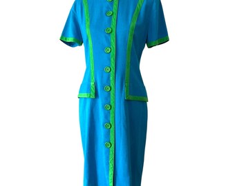 Vintage Dress Small Ronnie Heller 90s does 40s 8 Shirtdress VTG Pencil Vibrant