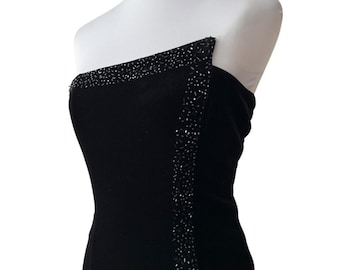 Vintage Gown Small Minimalist Black Formal Dress Y2K Strapless Long 90s Maxi Art to Wear Beaded Modern Vintage Bridesmaid Cruise Formal