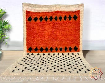 Handmade Moroccan Orange Rug - Beni Ourain Berber Wool Rug, Bohemian Large Area Rug, Custom Living Room Carpet, Tapis Marocain
