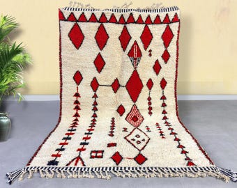 Moroccan red rug - Berber rug - Red rug - Wool berber rug - Beni ourain rug - Custom rug - Handmade rug - Moroccan area rug - Morocco rug