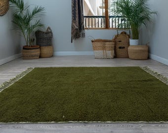 70% OFF** Handmade Olive Green Moroccan Rug – Wool Berber Carpet – Custom Beni Ourain Style Area Rug for Living Room or Bedroom