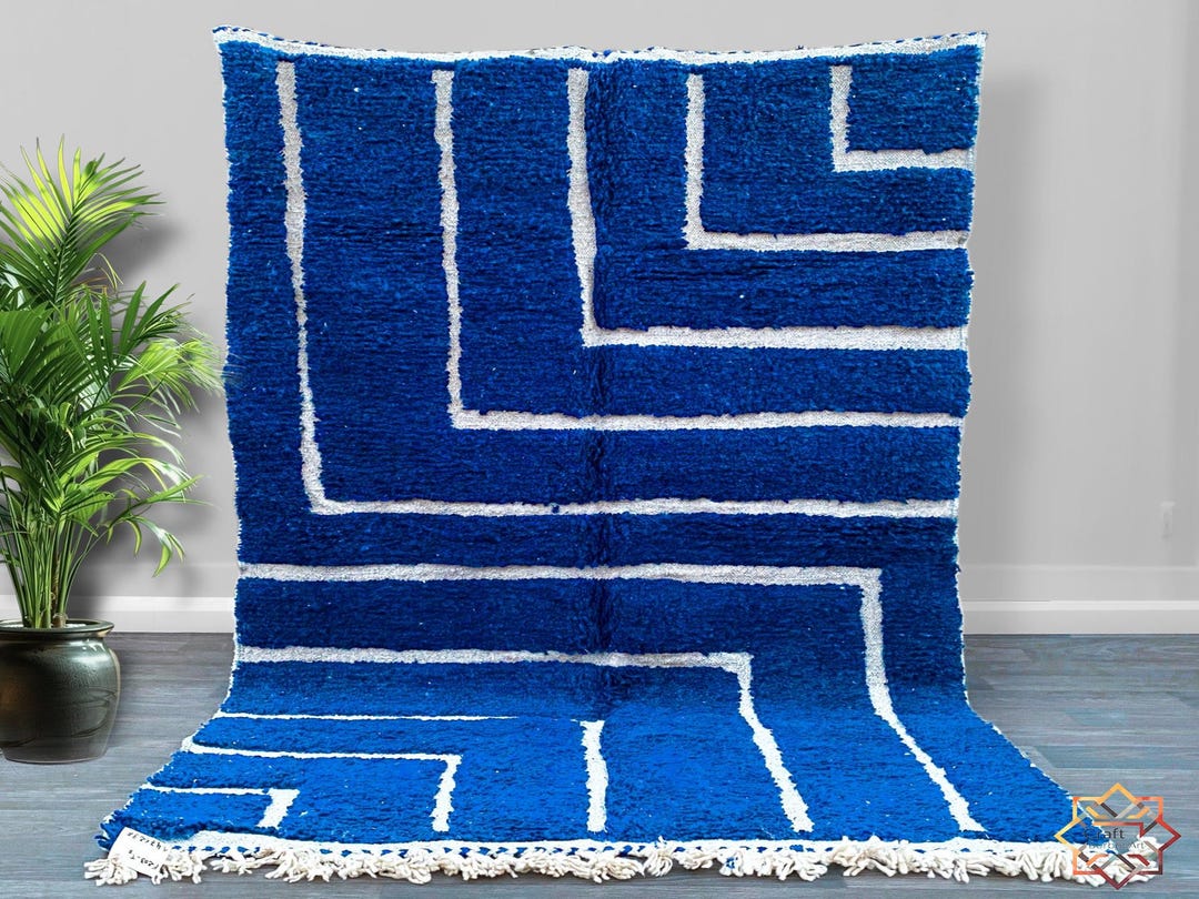 Blue Arabic Rug Blue Morrocan Rug, Rug for Living Room, Area Rug 8x10, Striped Tufted ...
