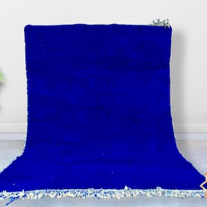 Moroccan rug blue - Beni ourain rug - Custom moroccan rug - Berber rug - Handmade rug - Plain wool rug - Solid blue rug -Rug for living room