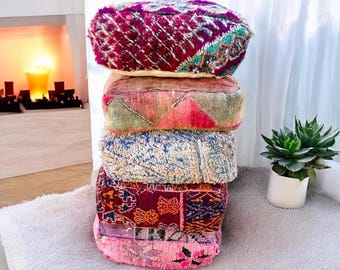 Moroccan Kilim Pouf, Floor Pouf, Vintage Moroccan Ottoman, Beni Ourain Square Pouf, Yoga Meditation Cushion, Outdoor Kilim Pillows