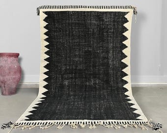 KILIM MOROCCAN Rug, Flat Area Rug, Handmade Rug, Black and White Rug, Black Rug, Flat weave Kilim, Moroccan Rug, Black Rug, flatweave kilim