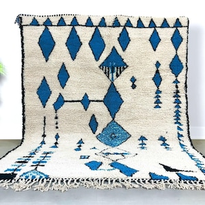 Moroccan rug blue , Handmade Moroccan Berber Rug - Custom Beni Ourain Area Rug, Living Room, Wool Tufted Rug, Blue Boho Home Decor