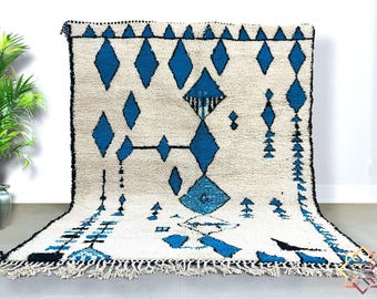 Moroccan rug blue , Handmade Moroccan Berber Rug - Custom Beni Ourain Area Rug, Living Room, Wool Tufted Rug, Blue Boho Home Decor