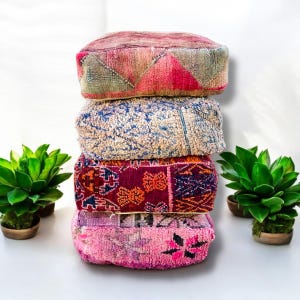 Moroccan Kilim Pouf, Floor Pouf, Vintage Moroccan Ottoman, Beni Ourain Square Pouf, Yoga Meditation Cushion, Outdoor Red Kilim Pillows Cover