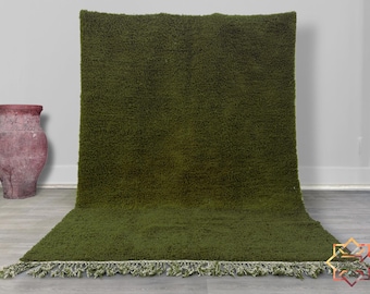 Olive Green Moroccan Wool Rug , Deep Textured Beni Ourain Carpet , Handmade Berber Decor - Custom Size Rug , Luxurious & Bold , Wool Rugs
