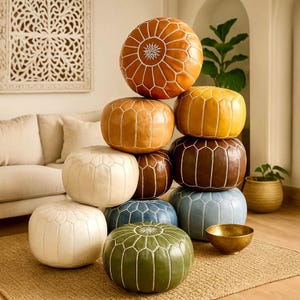 Moroccan Leather Poufs, Moroccan pouf, Berber pouf, ottoman pouf, Moroccan ottoman leather pouf,Leather pouf for your Living Room