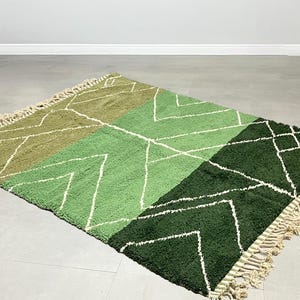 Stunning Green Moroccan Rug, Beni Ourain Rug, Handmade Rug,Moroccan Wool Rug in Shades of Green, Custom Size Rugs, Rug For Living Room