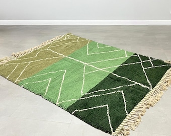 Stunning Green Moroccan Rug, Beni Ourain Rug, Handmade Rug,Moroccan Wool Rug in Shades of Green, Custom Size Rugs, Rug For Living Room