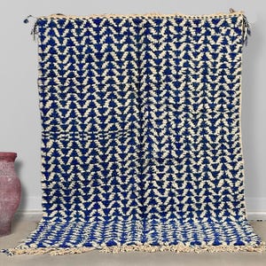 Blue Morrocan Rug, Moroccan Handmade rug ,Beni ourain Woven style Morocco wool Berber Rug, modern rug, Hand woven rug, Berber style