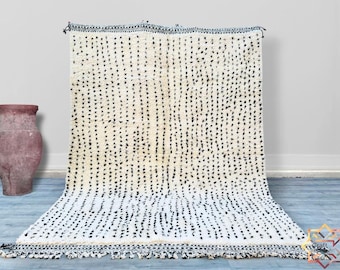 Tappeto marocchino, tappeto per soggiorno, tappeto 8x10, tappeto marocchino fatto a mano in lana, tappeto berbero bianco e nero, tappeto Beni Ourain in lana, tappeto berbero