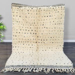 Elegant Beni Ourain Rug | Handcrafted Moroccan Wool Area Rug | Minimalist Black Dot Pattern | Custom Berber Tapis Marocain,Bedroom Floor Rug