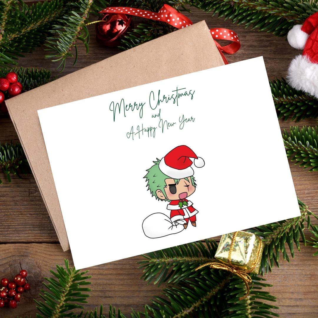 Anime Christmas Cards, One Piece Christmas Cards, Festive Zoro ...